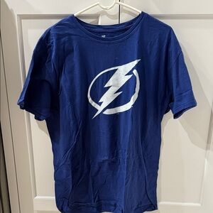 Fanatics Blue Tee with Silver Lightning Bolt. Tampa Bay Lightning